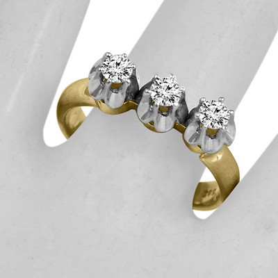 14k Yellow & White Gold Genuine Diamond Russian Style Ring