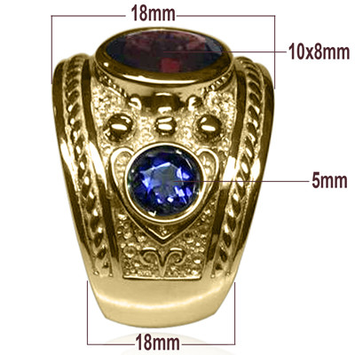 Men's 14k Solid Yellow Gold Natural Sapphire and Garnet Ring  <br>  ANZOR'S EXCLUSIVE "Patent Pending" in the USPTO.