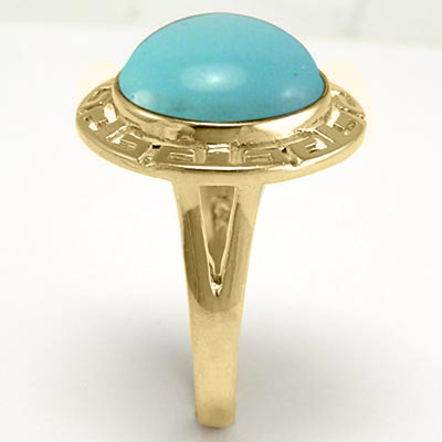 14k Solid Yellow Gold Greek Key 12mm Turquoise Ring 14k Solid Yellow Gold Greek Key 12mm Turquoise Ring
