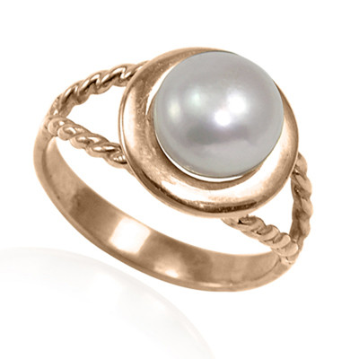 14k Solid Rose Gold Design Genuine white Pearl Ring #R2102