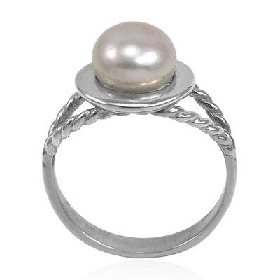 14k Solid White Gold Design Genuine white Pearl Ring #R2103