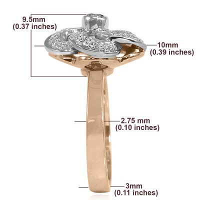 14k Solid Rose and White Gold Genuine Diamond Flower Russian style Ring #R2107