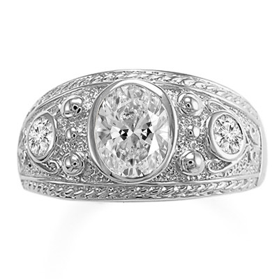 Men's Amazing 14k Solid White Gold Three-Stones Genuine Diamonds Ring