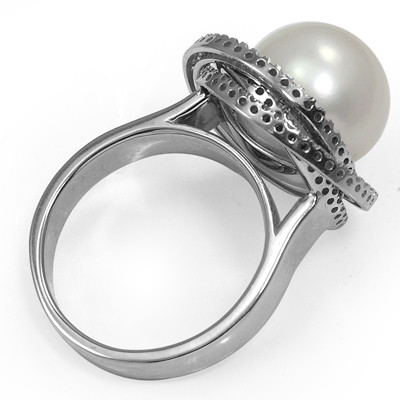 14k Solid White Gold Genuine Freshwater Pearls and Diamond  Ring