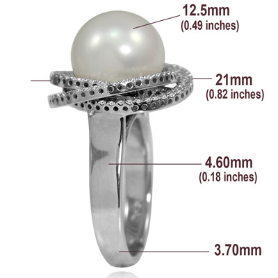 14k Solid White Gold Genuine Freshwater Pearls and Diamond  Ring