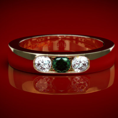 Three Stone 0.28 cwt Diamond & Colombian Fine Emerald Wedding Band 14k Solid Yellow Gold G-VS1 Three Stone 0.28 cwt Diamond & Colombian Fine Emerald Wedding Band 14k Solid Yellow Gold G-VS1