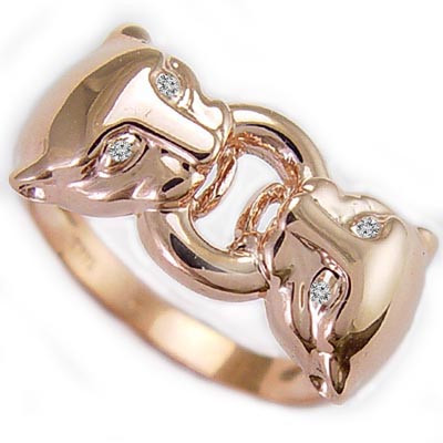 14k Solid Rose Gold Genuine Diamond Dual Panther Cat Head Ring
