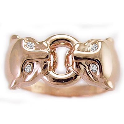 14k Solid Rose Gold Genuine Diamond Dual Panther Cat Head Ring