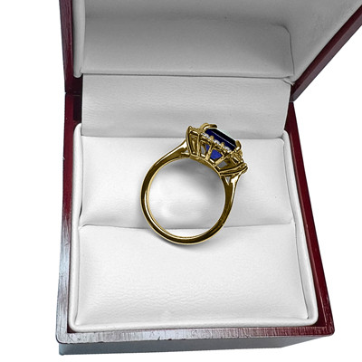 14k Solid Yellow Gold Genuine Tanzanite and Diamond Ring