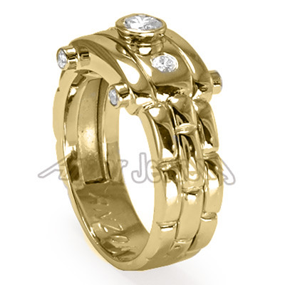 Men's 18k Yellow Gold Burnish Set Diamond Ring #R2133