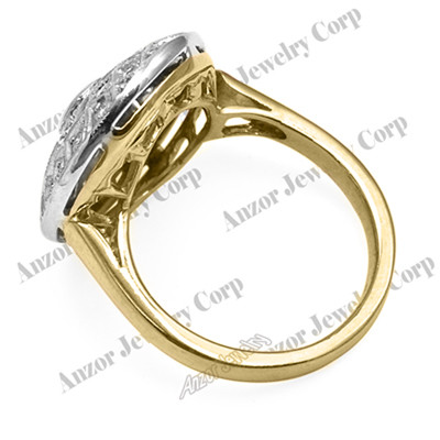 14k Solid Yellow & White Gold Diamond Ring Russian Style ring #R2134