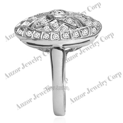 14k Solid White Gold Diamond Ring Russian Style Jewelry #R2135