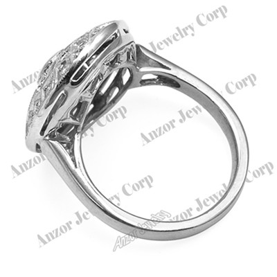 14k Solid White Gold Diamond Ring Russian Style Jewelry #R2135