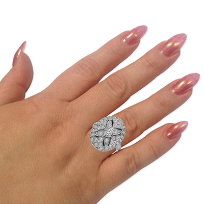 14k Solid White Gold Diamond Ring Russian Style Jewelry #R2135