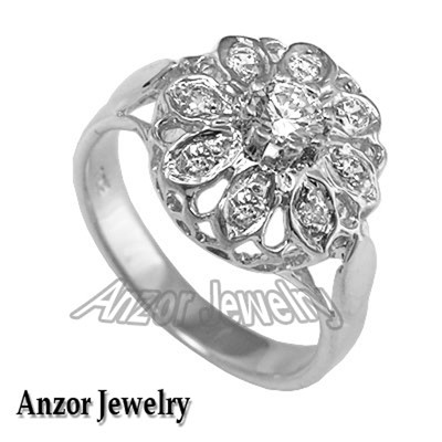 Russian Style 14k Solid White Gold Genuine Diamond Ring #R1735