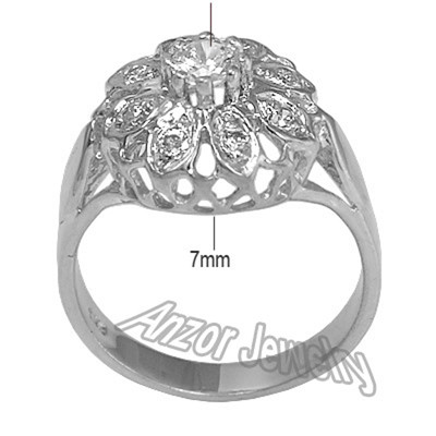 Russian Style 14k Solid White Gold Genuine Diamond Ring #R1735