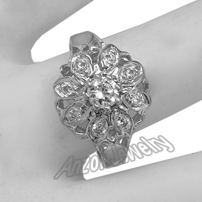 Russian Style 14k Solid White Gold Genuine Diamond Ring #R1735