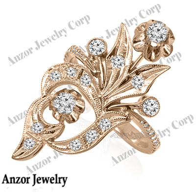 14k Solid Rose Gold Genuine Diamond Ring Russian Style