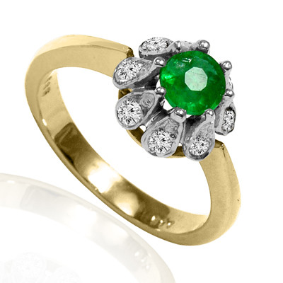 14k Solid Yellow and White Gold Genuine Diamond & Emerald Russian style Ring