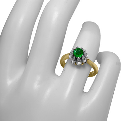 14k Solid Yellow and White Gold Genuine Diamond & Emerald Russian style Ring