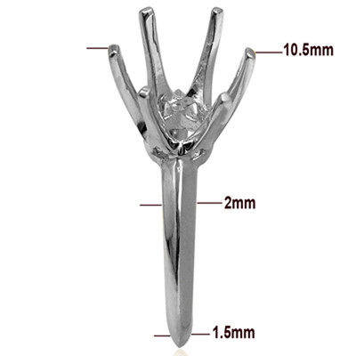 18k Solid White Gold Six-Prong Knife Edge Ring Mounting