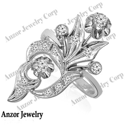 Russian Style Genuine Diamond Ring in 14k Solid White Gold #R2147