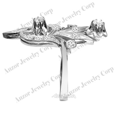 Russian Style Genuine Diamond Ring in 14k Solid White Gold #R2147