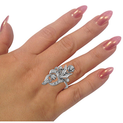 Russian Style Genuine Diamond Ring in 14k Solid White Gold #R2147