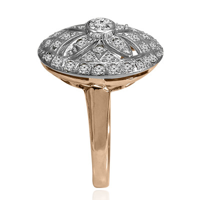14k Solid Rose & White Gold Genuine Diamonds Russian Style Ring #R2149