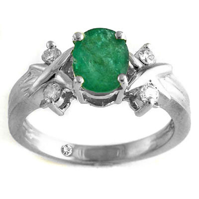 14k Solid White Gold Emerald and Diamond Ring