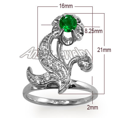 European Style Emerald and Diamond in 14k Solid White Gold