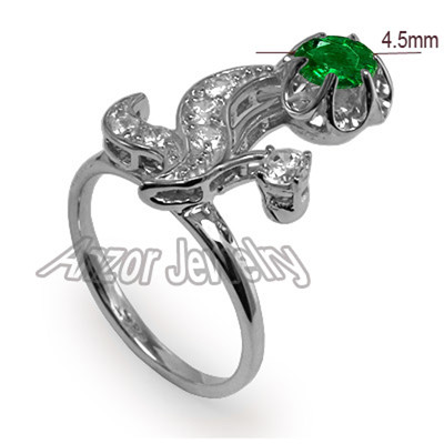 European Style Emerald and Diamond in 14k Solid White Gold