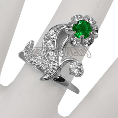 European Style Emerald and Diamond in 14k Solid White Gold