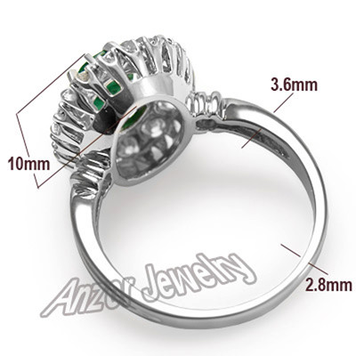 14k Solid White Gold Genuine Emerald & Diamond Ring