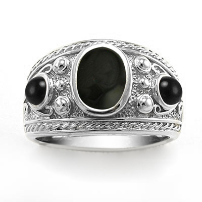 Etruscan Byzantine Style Men's Genuine Onyx in Silver Ring
