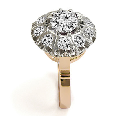14k Solid Rose and White Gold Genuine Diamond Russian style Malinka Ring. 