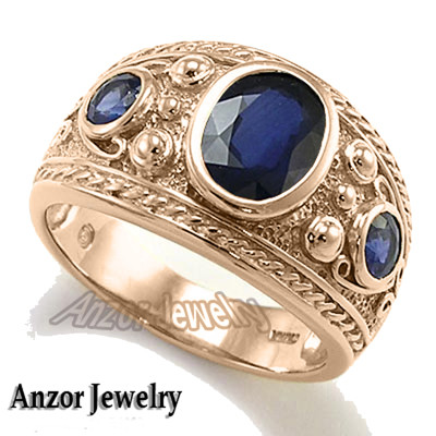 Men's 10k Solid Rose Gold Genuine Dark Ceylon Sapphire Ring