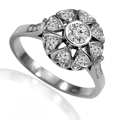 14k Solid White Gold Genuine Diamond Russian Style ring