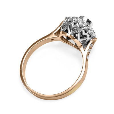 14k Solid Rose and White Gold Genuine Diamond Russian Style ring
