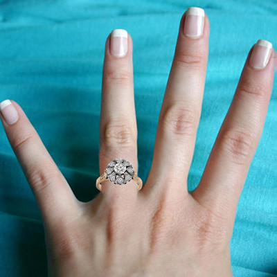 14k Solid Rose and White Gold Genuine Diamond Russian Style ring