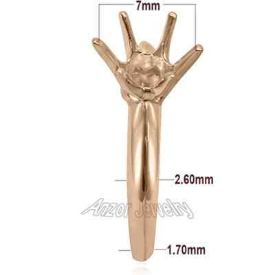 14K Solid Rose Gold Six-Prong Knife Edge Ring Mounting R2202