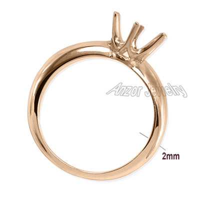 14K Solid Rose Gold Six-Prong Knife Edge Ring Mounting R2202