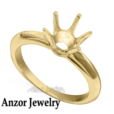 14K Solid Yellow Gold Six-Prong Knife Edge Ring Mounting