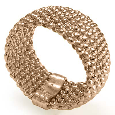 Woman's Wonderful 14k Solid Rose Gold Flexible Mesh Ring