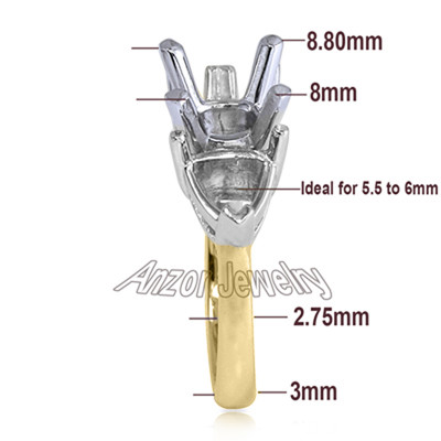 14k Solid Yellow and White Gold Ring Setting