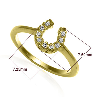 18k Solid Yellow Gold Diamond Horseshoe Ring