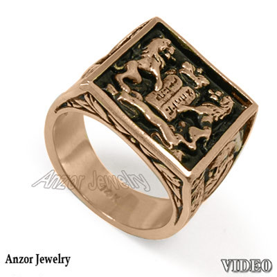 Lions Facing The Ten Commandments Ring in 14k Solid Rose Gold  "Patent Pending"