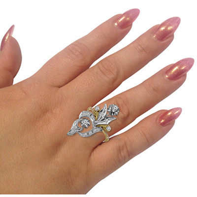 14k Solid Yellow & White Gold Genuine Diamond style Diamond Ring Russkaya krasavica