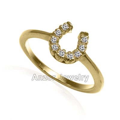10k Solid Yellow Gold Diamond Horseshoe Ring  <br>F VS1