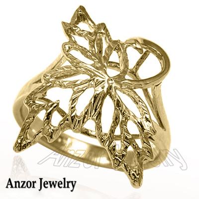 14K Solid Yellow Gold Leaf Ring  R2221